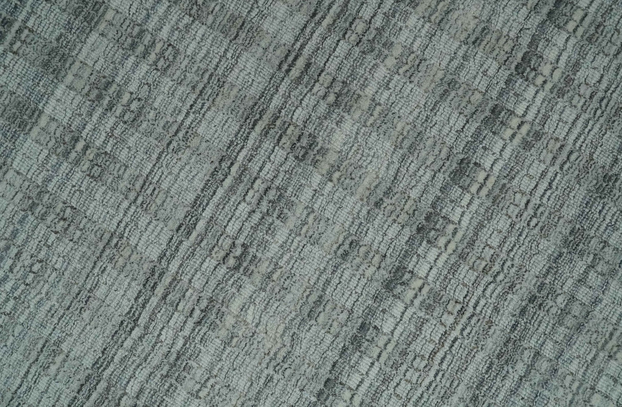 Hand Made 8x10 Modern Stripes Charcoal And Gray Blended Wool Area Rug