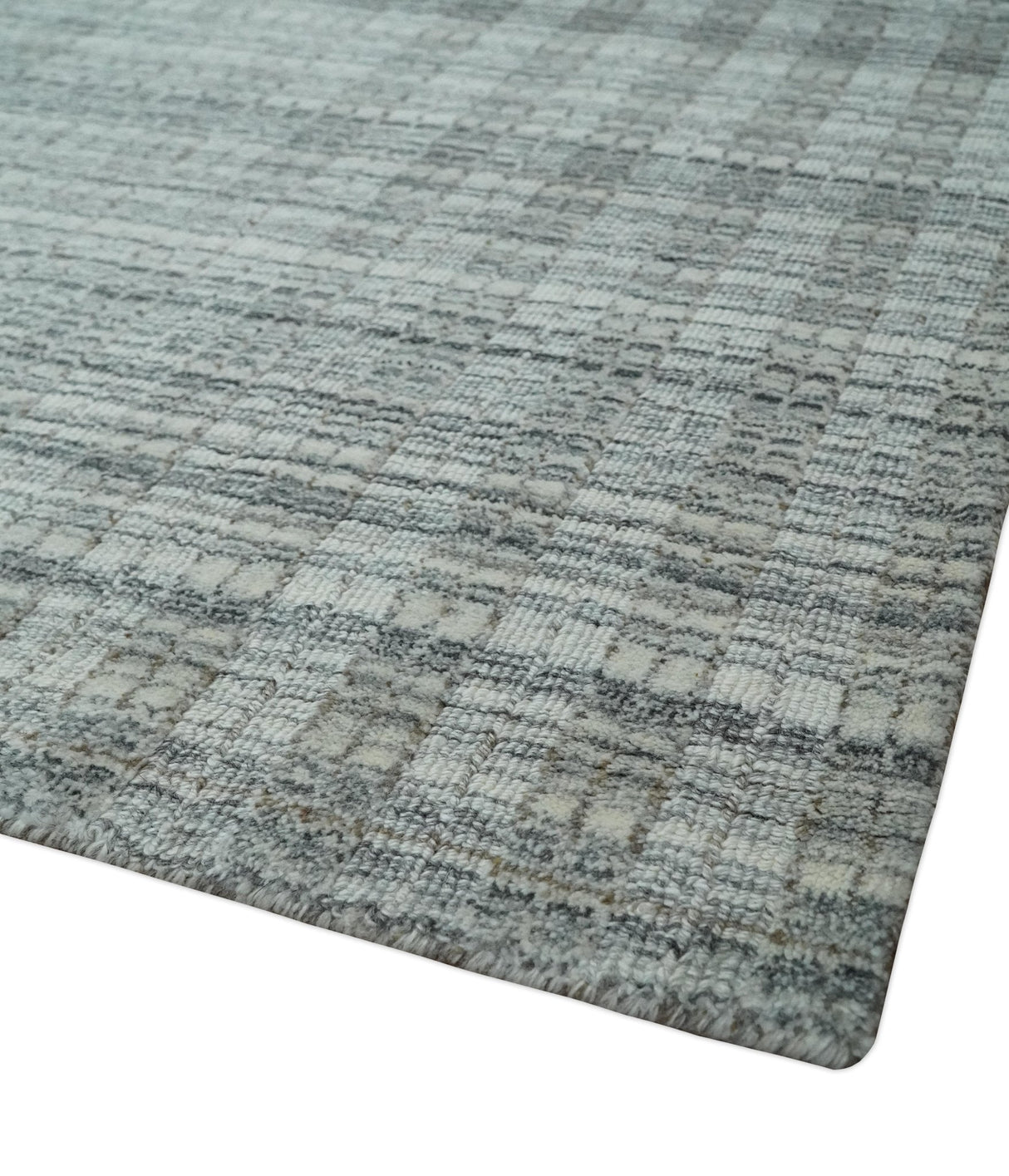Hand Made 8x10 Modern Stripes Charcoal And Gray Blended Wool Area Rug