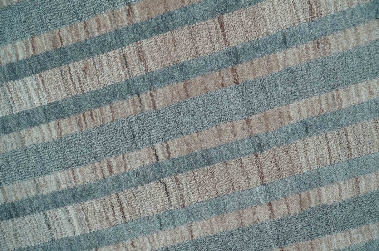 Hand Made 8x10 Modern Stripes Peach, Gray and Silver Blended Wool Area Rug