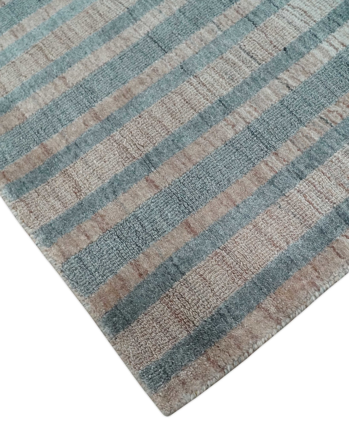 Hand Made 8x10 Modern Stripes Peach, Gray and Silver Blended Wool Area Rug