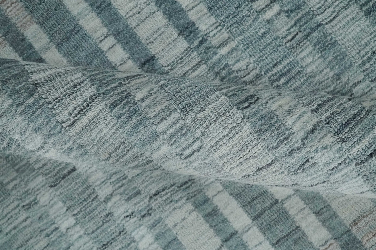 Hand Made 8x10 Modern Stripes Peach, Gray and Silver Blended Wool Area Rug