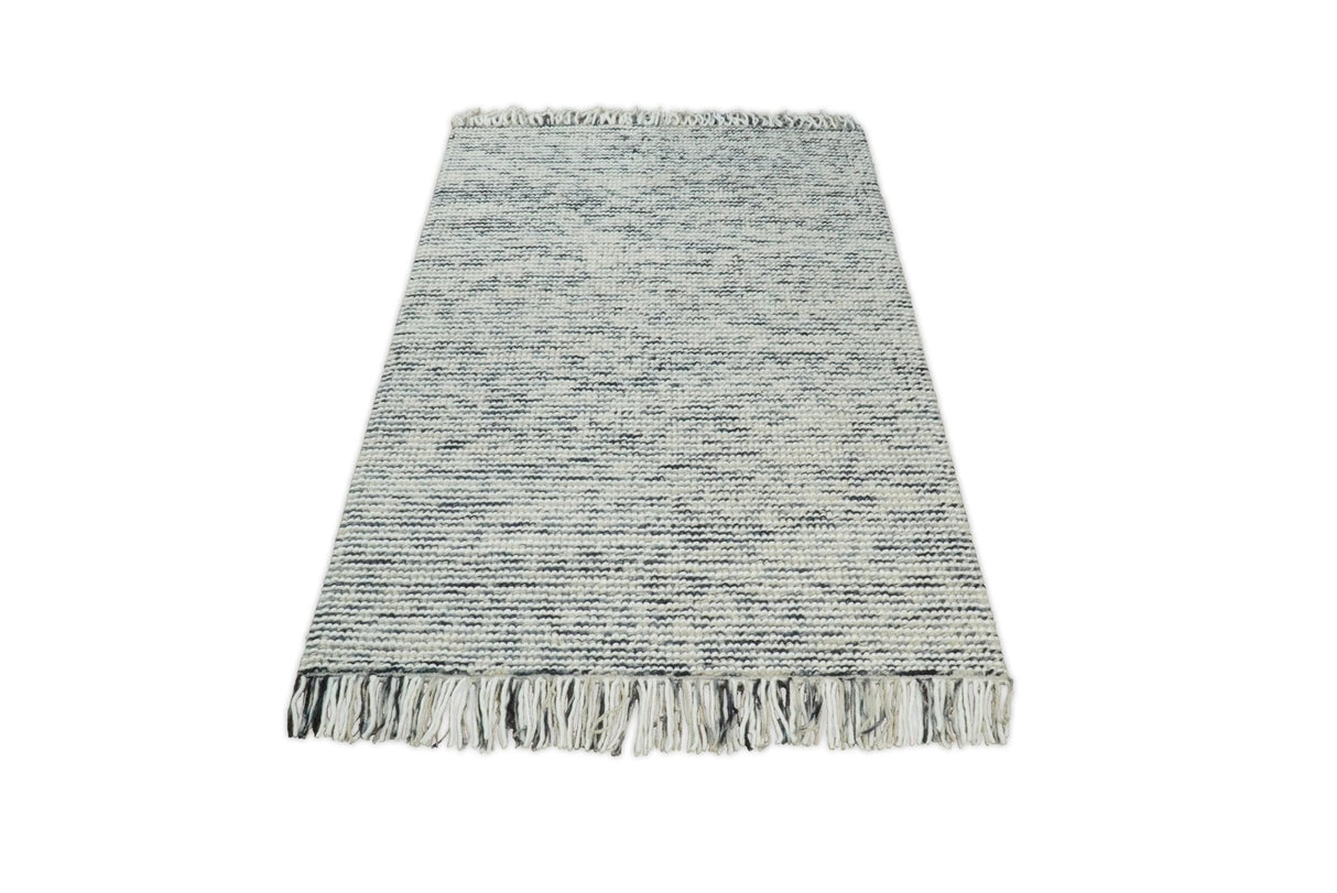 Hand Made Beige and Charcoal Wool Area Rug
