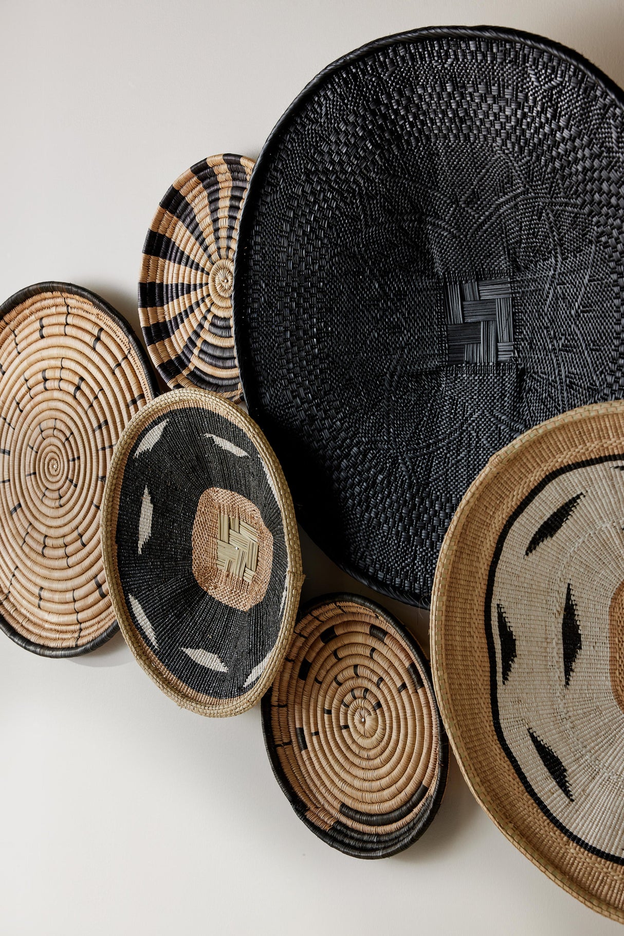 Hand-Painted Black Binga Flat Basket-Wall Basket-Parc Decor