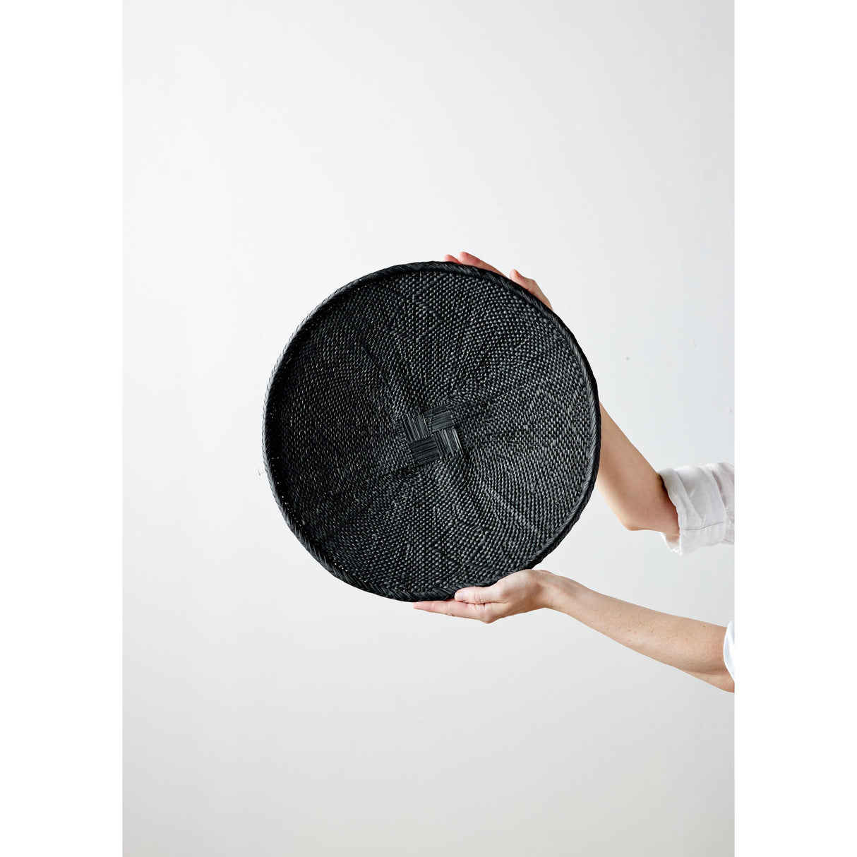 Hand-Painted Black Binga Flat Basket
