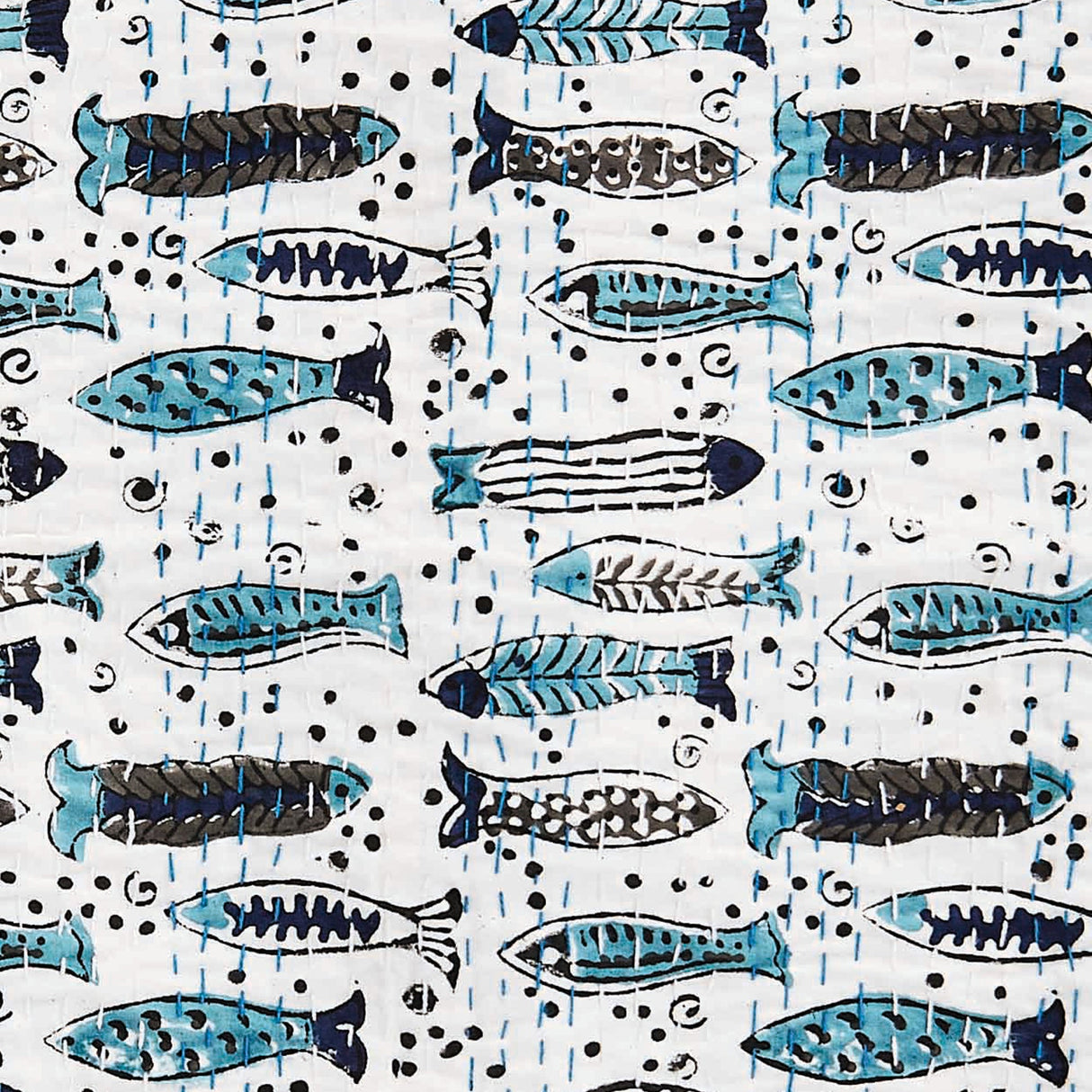 Hand Stitched Block Print Kantha Coverlets-Coverlet-Parc Decor