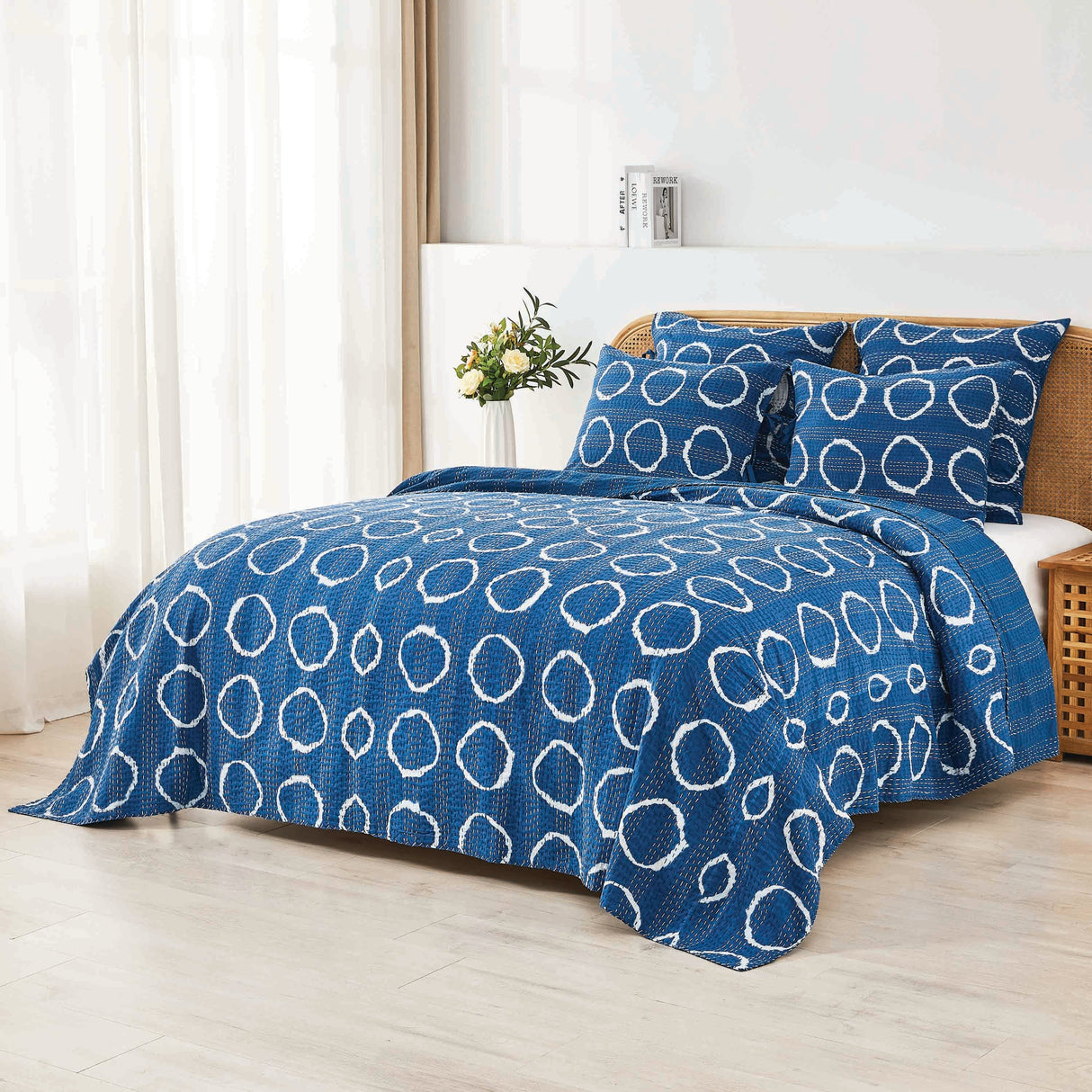 Hand Stitched Block Print Kantha Coverlets-Coverlet-Parc Decor