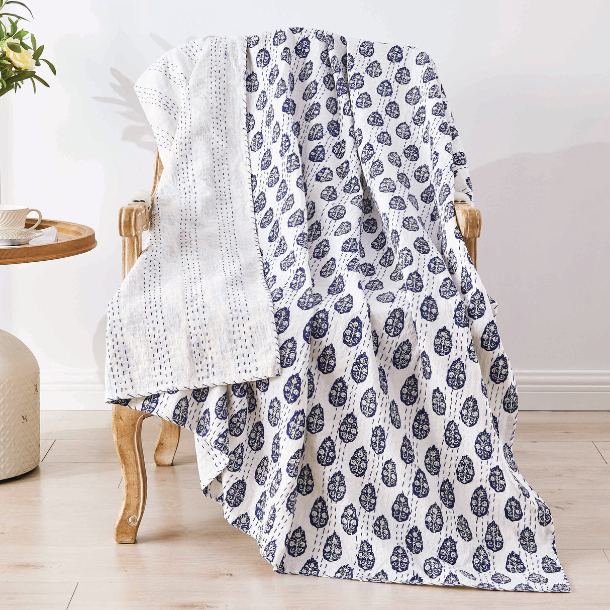 Hand Stitched Block Print Kantha Throws-Throw-Parc Decor