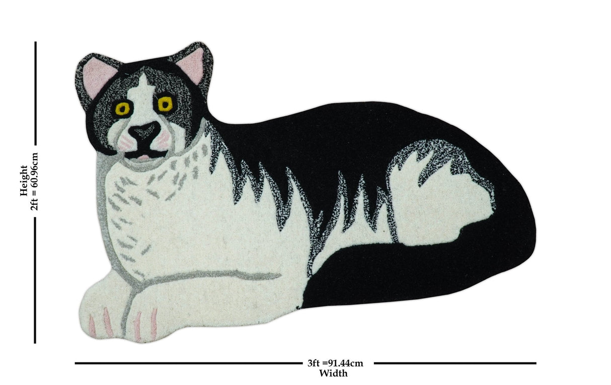 Hand Tufted 2x3 Animal Black And White Cat Wool Area Rug