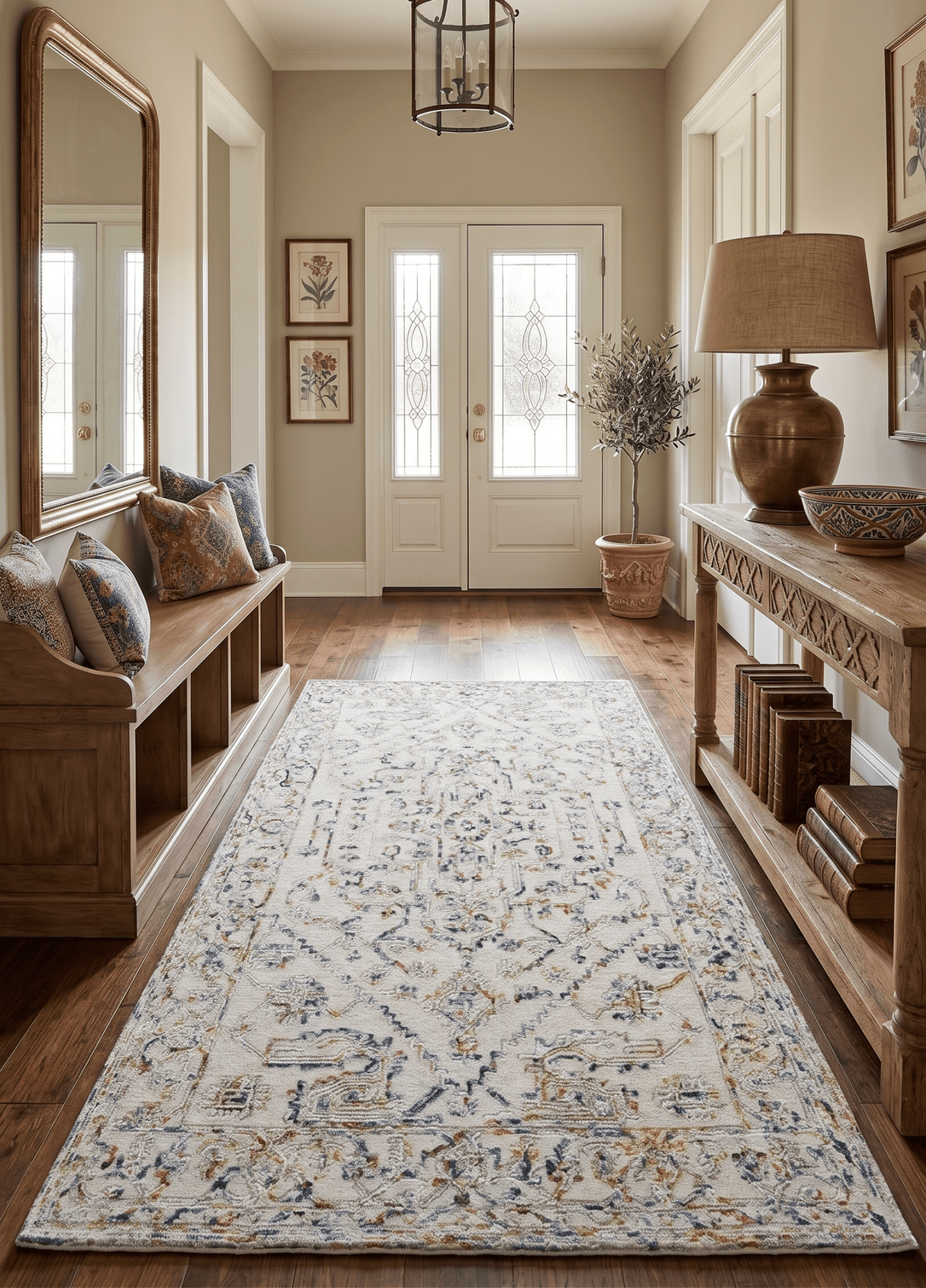 Hand Tufted 5x8 Beige and Blue Wool Textured Loop Area Rug