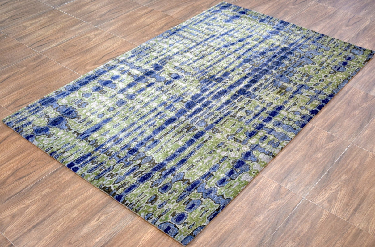 Hand Tufted 5x8 Modern Abstract Blue And Green Wool Area Rug