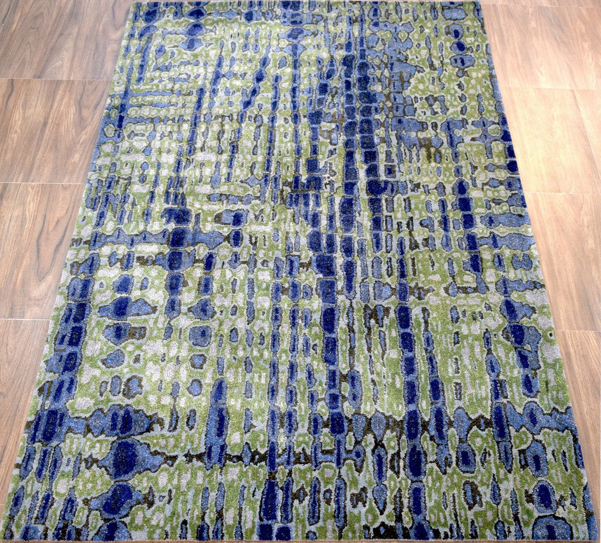 Hand Tufted 5x8 Modern Abstract Blue And Green Wool Area Rug