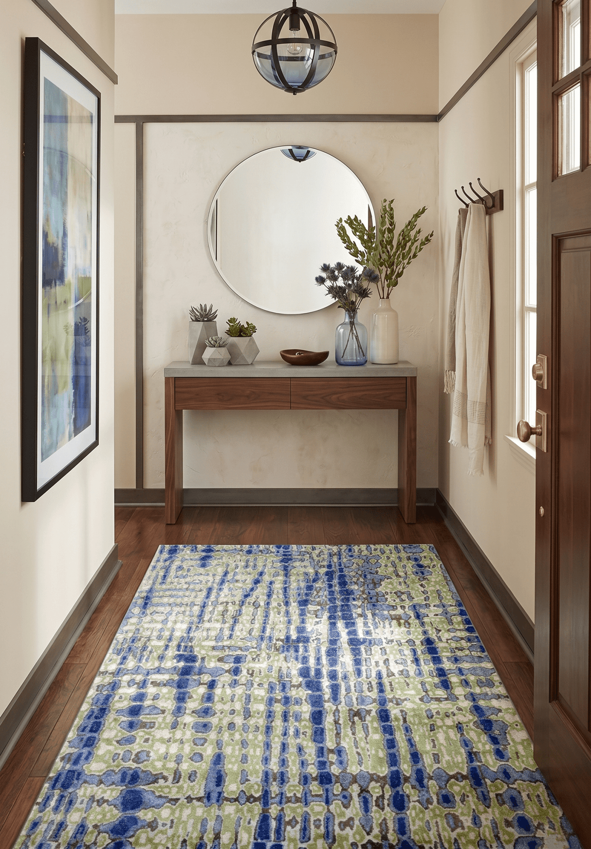 Hand Tufted 5x8 Modern Abstract Blue And Green Wool Area Rug