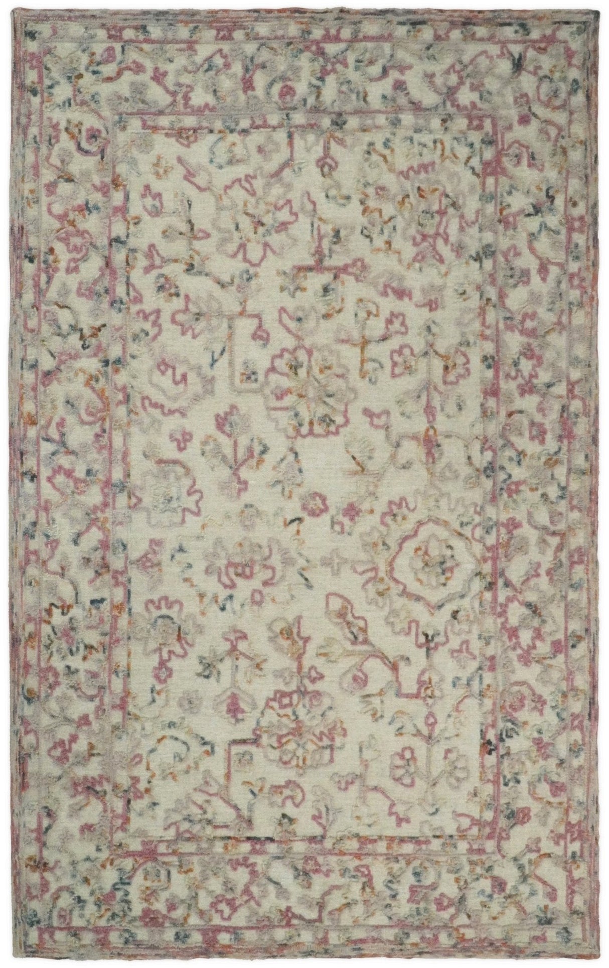 Hand Tufted 5x8 Pink and Beige Wool Textured Loop Area Rug