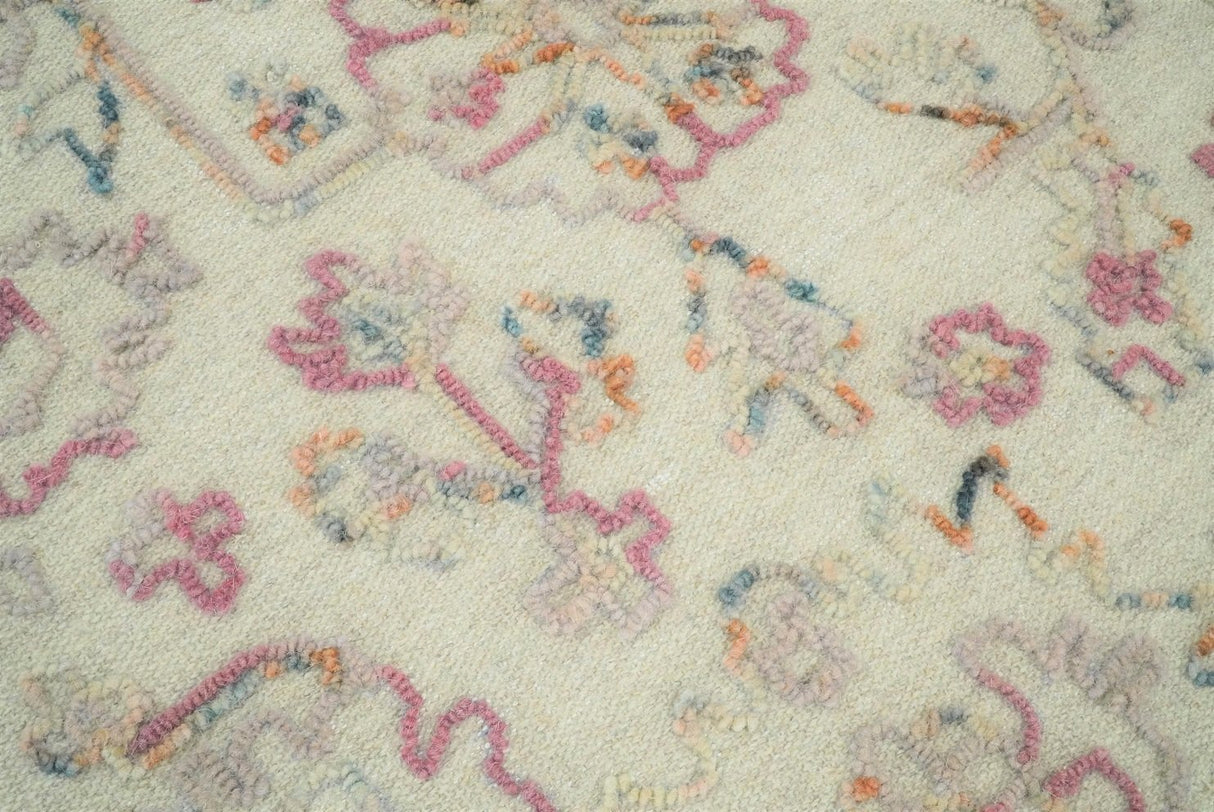 Hand Tufted 5x8 Pink and Beige Wool Textured Loop Area Rug
