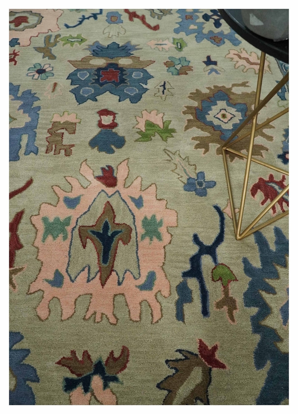 Hand Tufted Beige And Blue Traditional Oushak Custom Made wool Area Rug