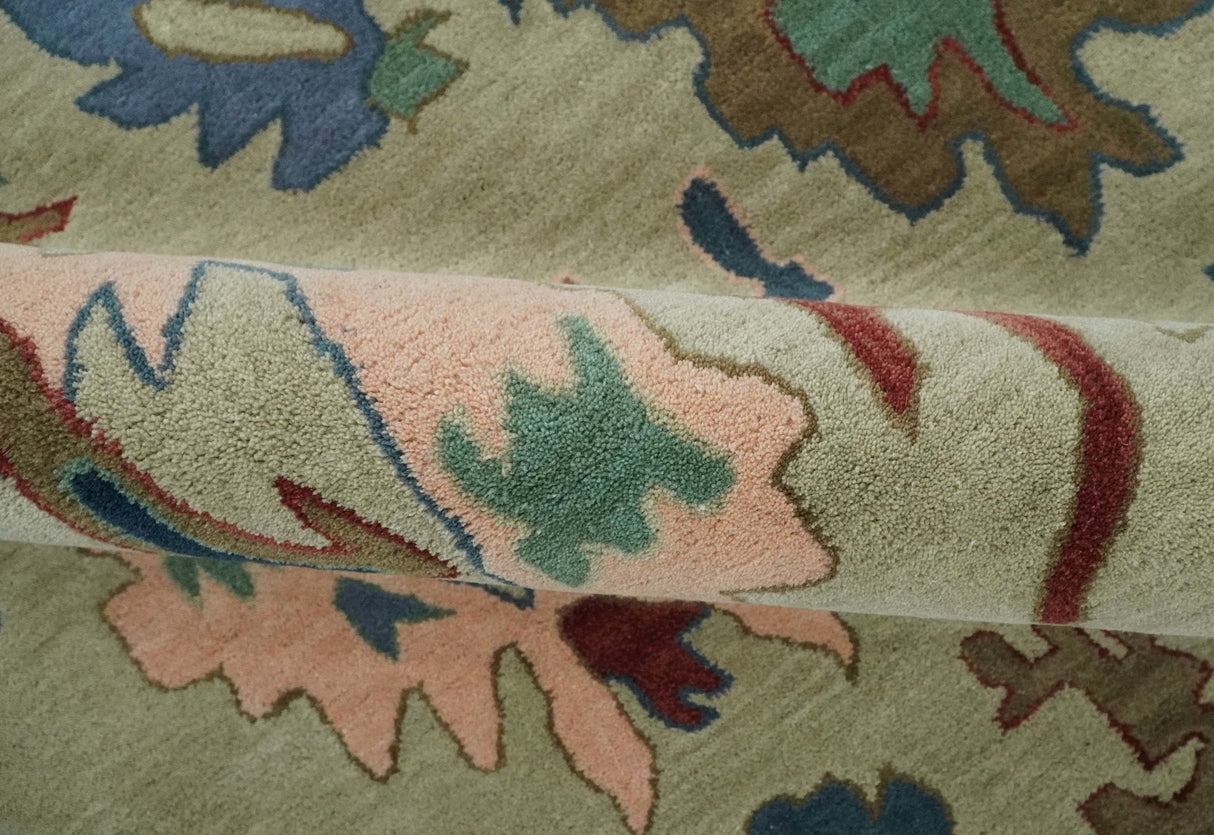 Hand Tufted Beige And Blue Traditional Oushak Custom Made wool Area Rug