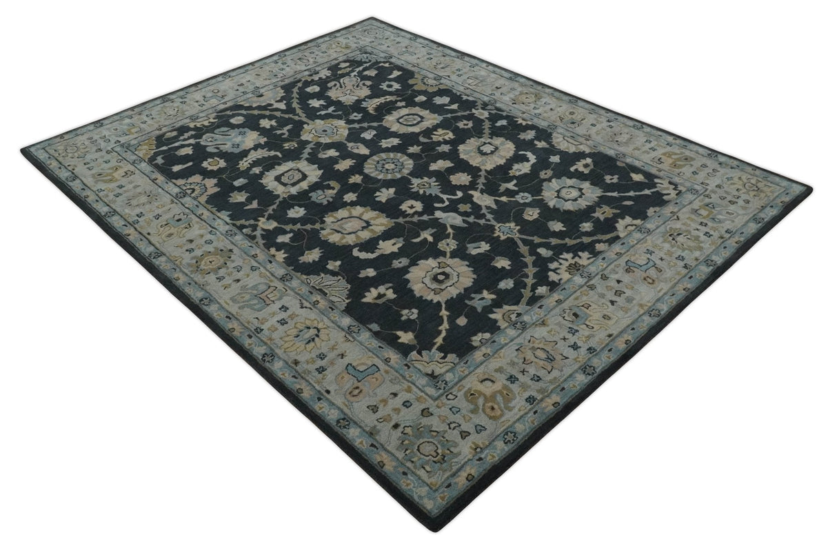 Hand Tufted Black and Silver 8x10 Modern Oushak Rug, Kids, Living Room and Bedroom Rug | TRD6501810S