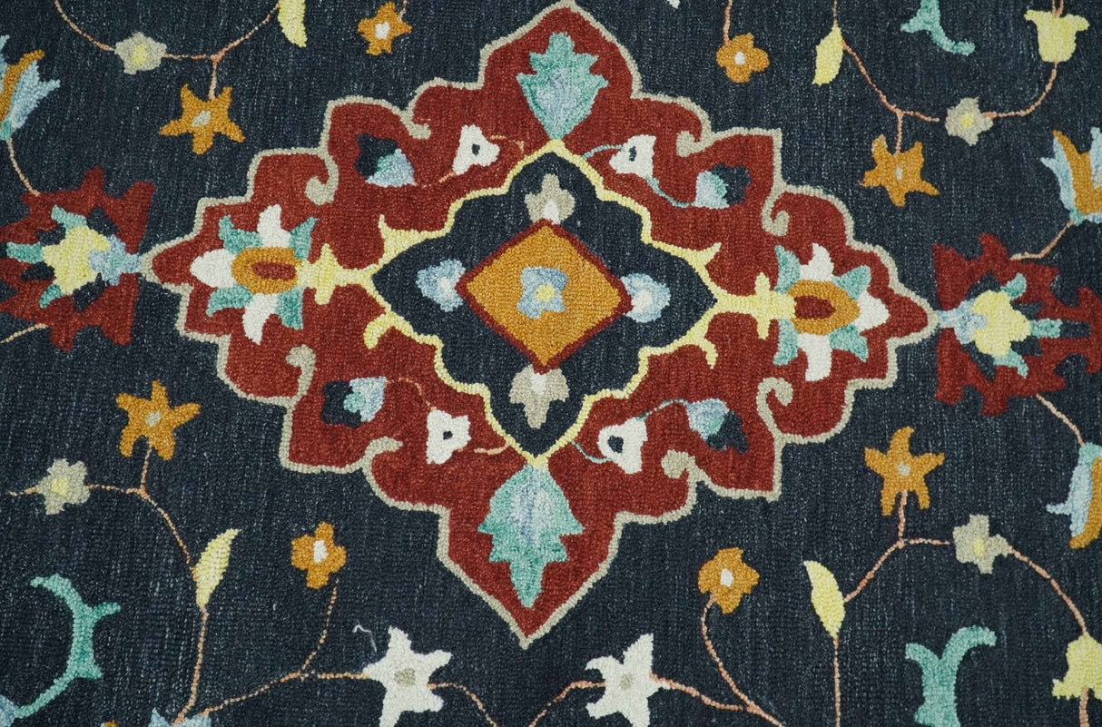 Hand Tufted Black, Rust and Beige Persian Style Wool Area Rug