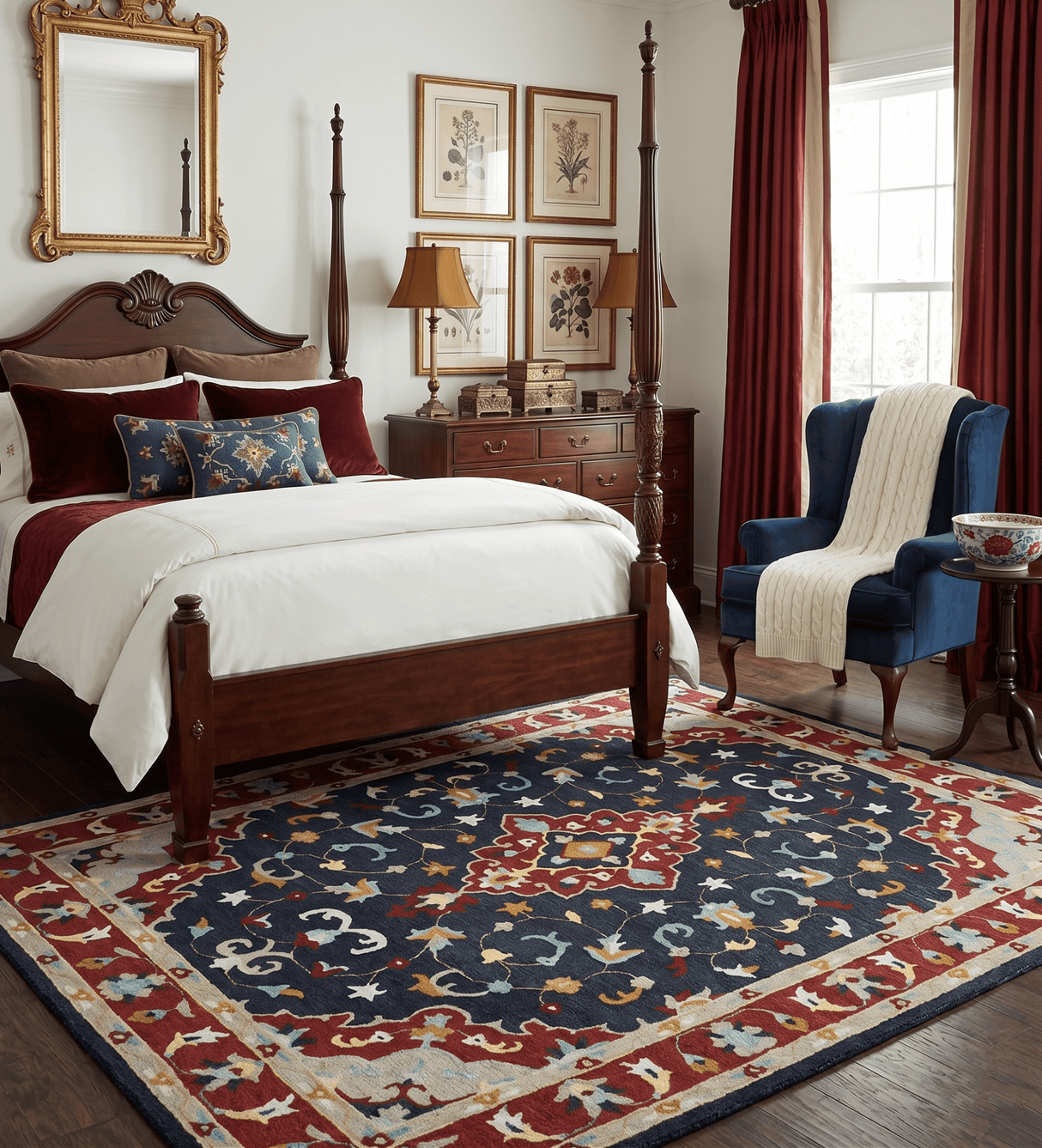 Hand Tufted Black, Rust and Beige Persian Style Wool Area Rug