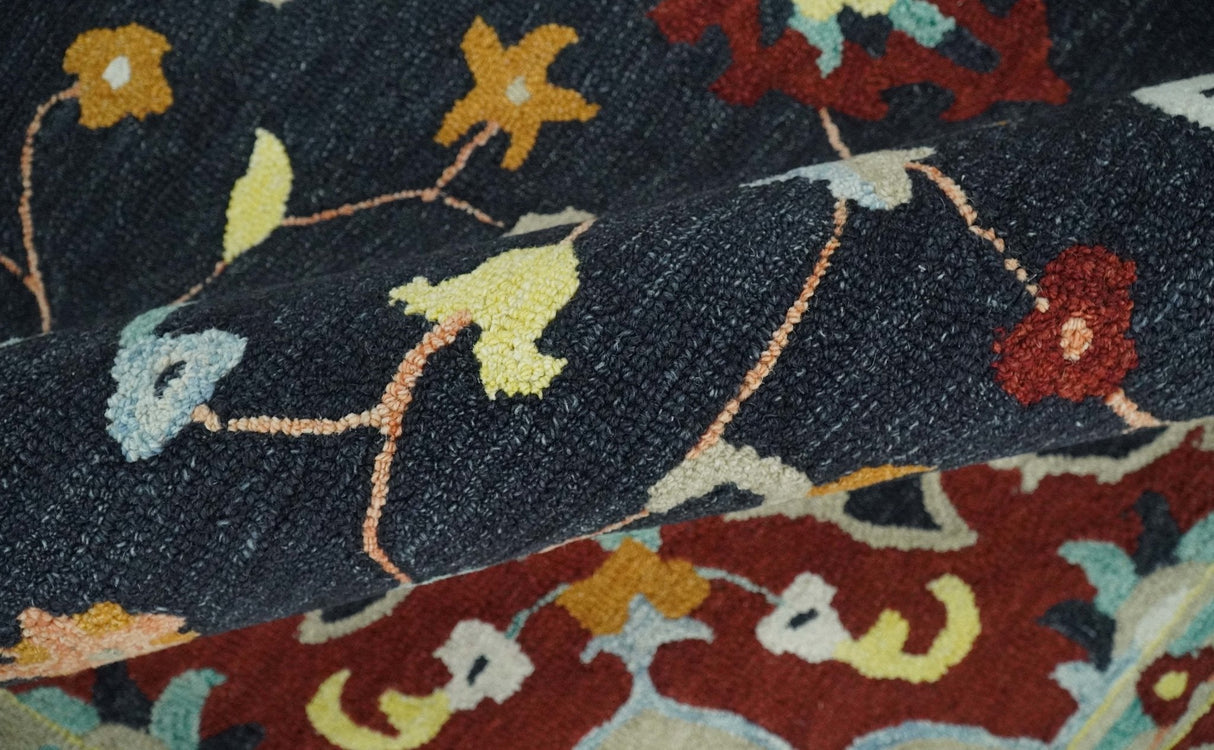 Hand Tufted Black, Rust and Beige Persian Style Wool Area Rug