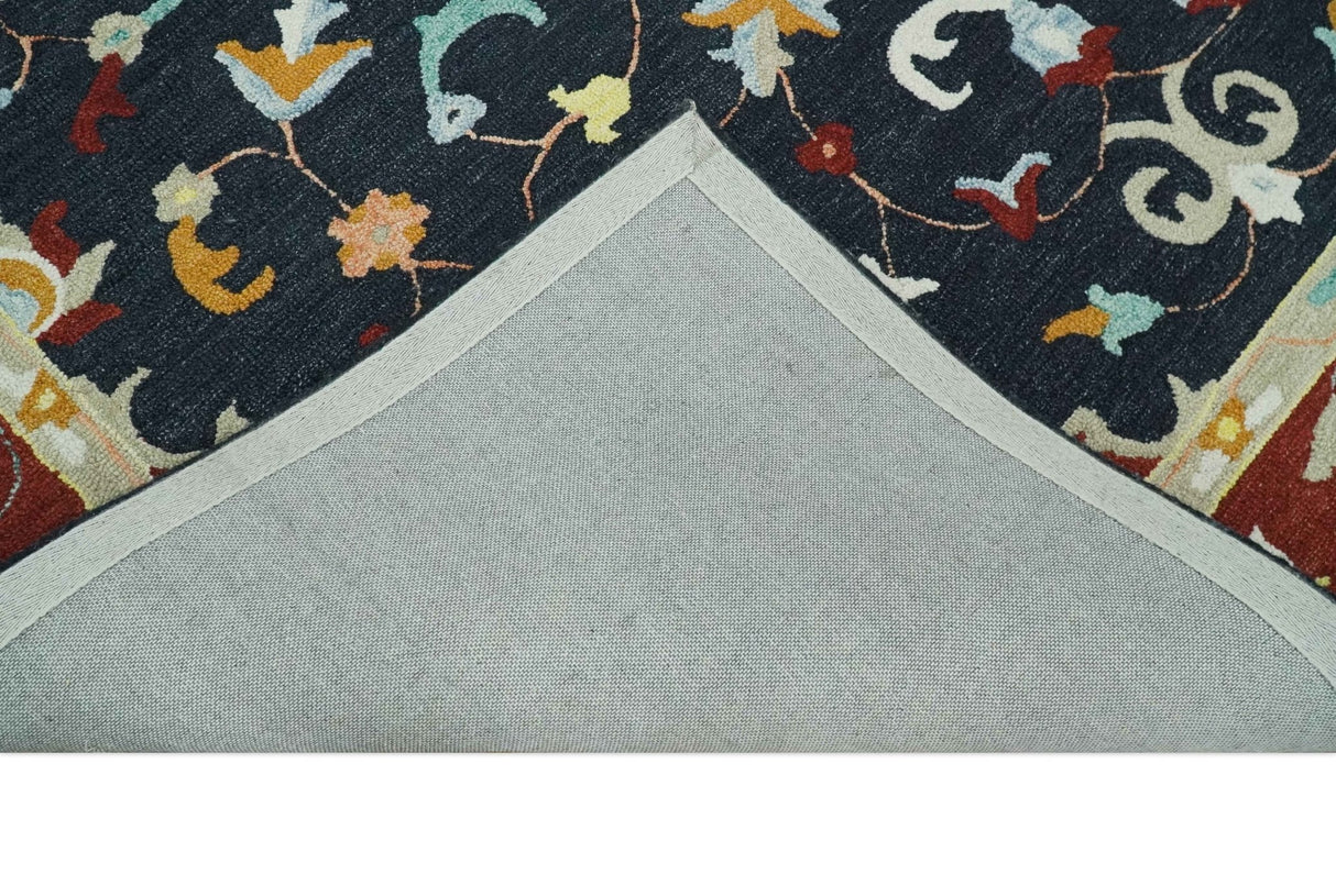 Hand Tufted Black, Rust and Beige Persian Style Wool Area Rug