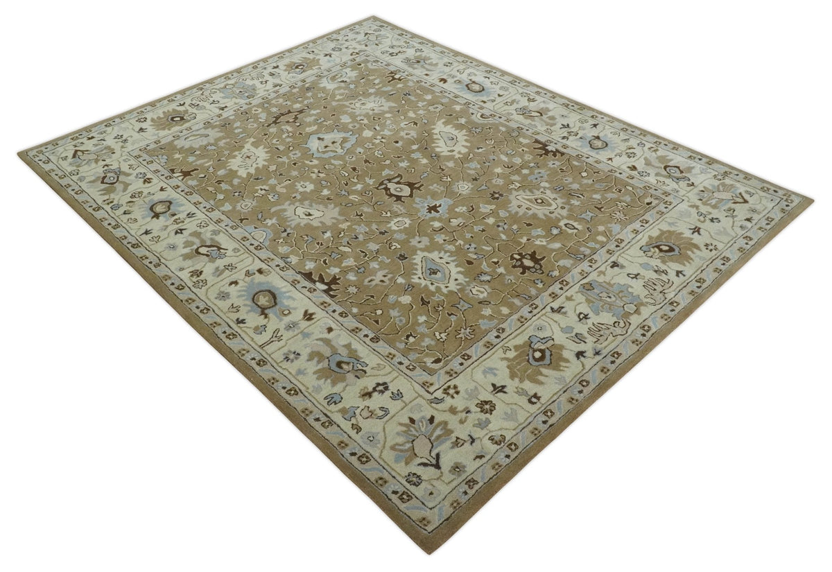 Hand Tufted Earthy Camel and Beige 8x10 Traditional Oushak Rug