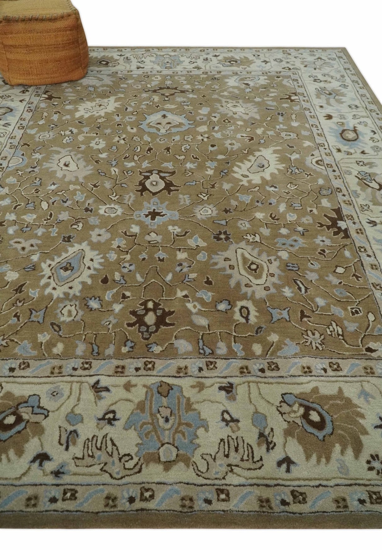 Hand Tufted Earthy Camel and Beige 8x10 Traditional Oushak Rug-Area Rug-Parc Decor