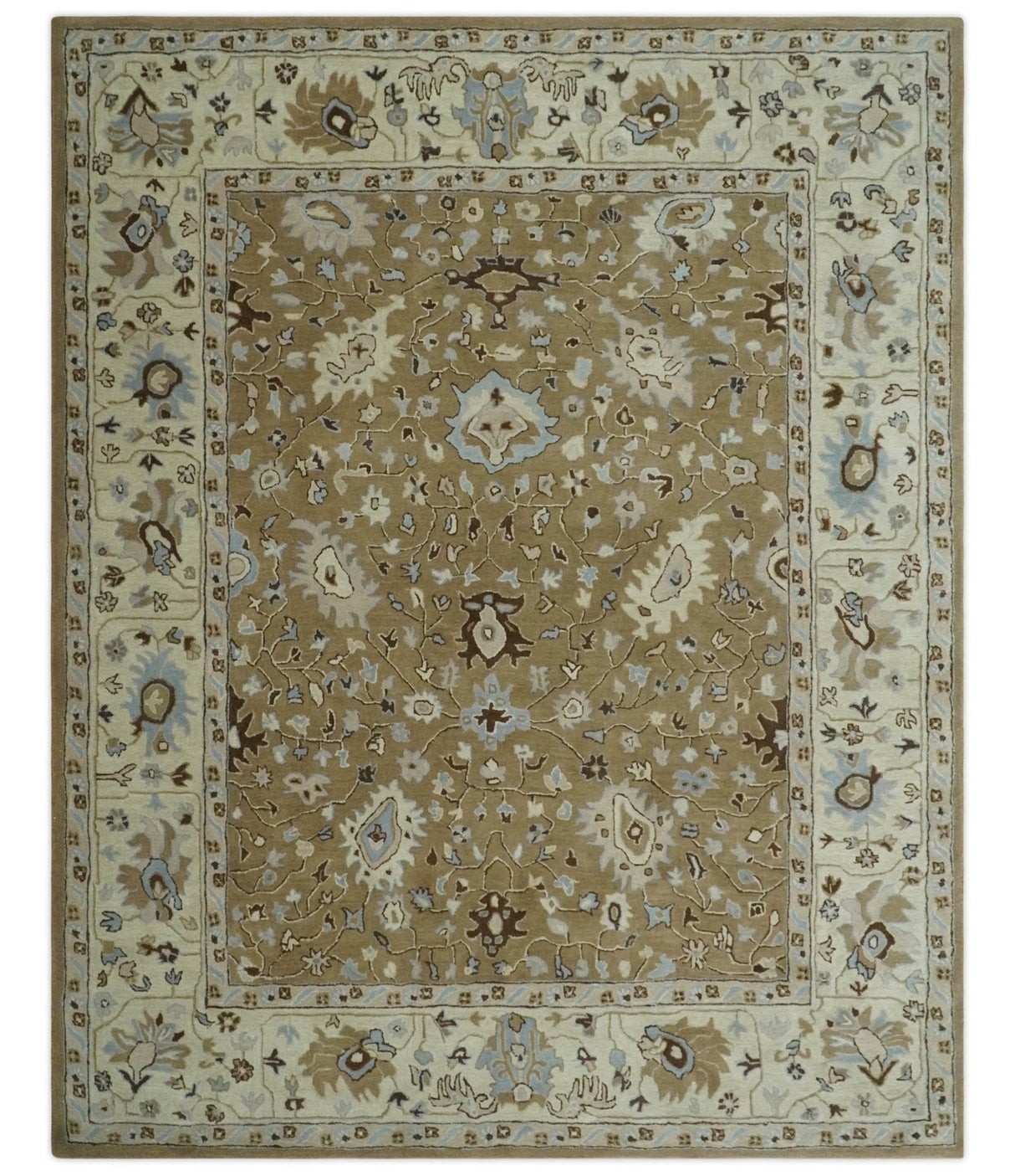 Hand Tufted Earthy Camel and Beige 8x10 Traditional Oushak Rug-Area Rug-Parc Decor