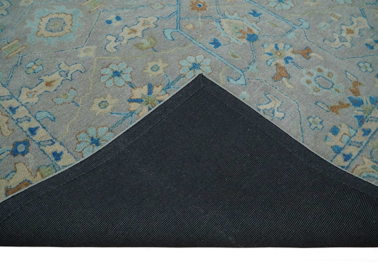 Hand Tufted Gray, Beige and Accent Blue Multi Size 8x10 Traditional Herati Design Wool Rug-Area Rug-Parc Decor