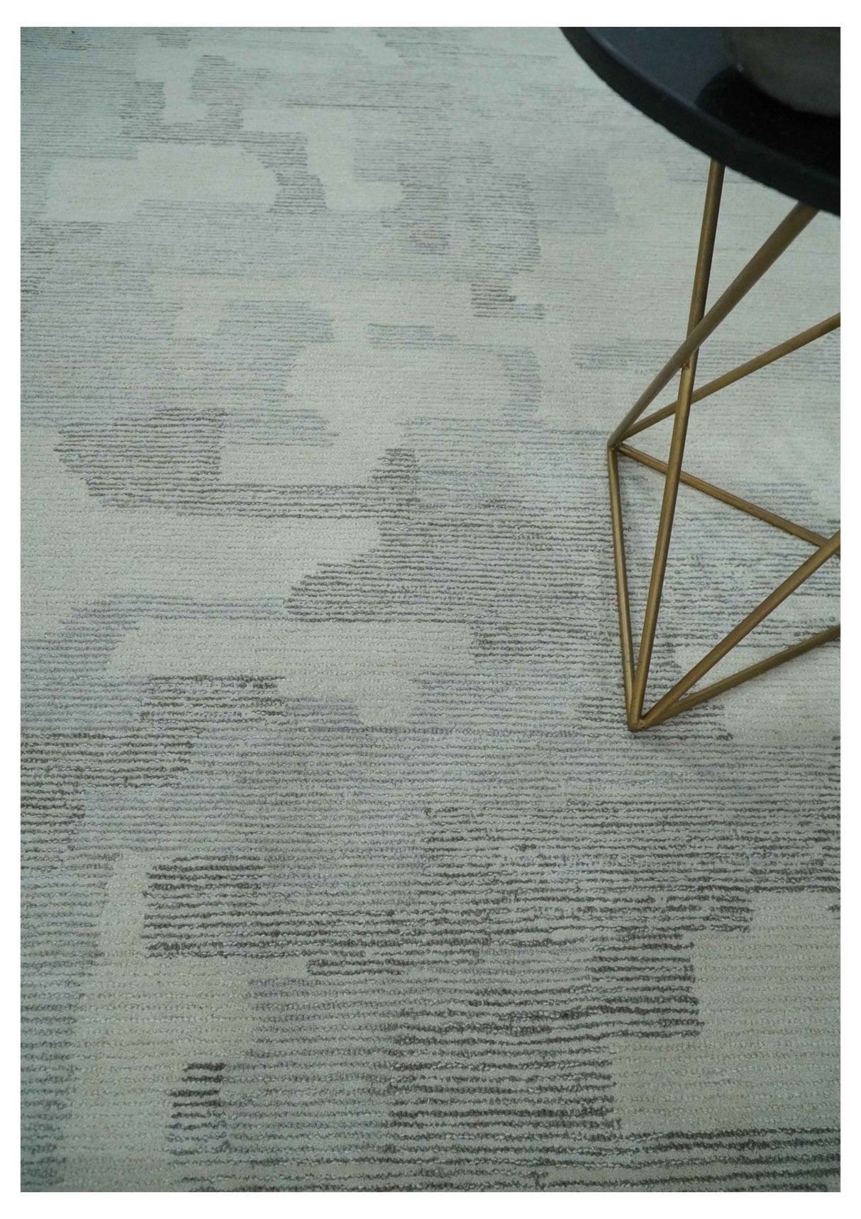 Hand Tufted Ivory, Silver and Blue Modern Abstract Custom Made Wool Rug-Parc Decor