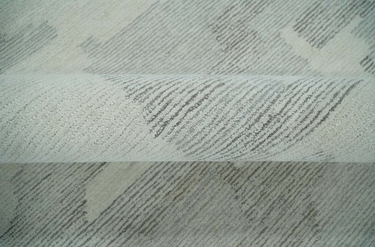 Hand Tufted Ivory, Silver and Blue Modern Abstract Custom Made Wool Rug-Parc Decor