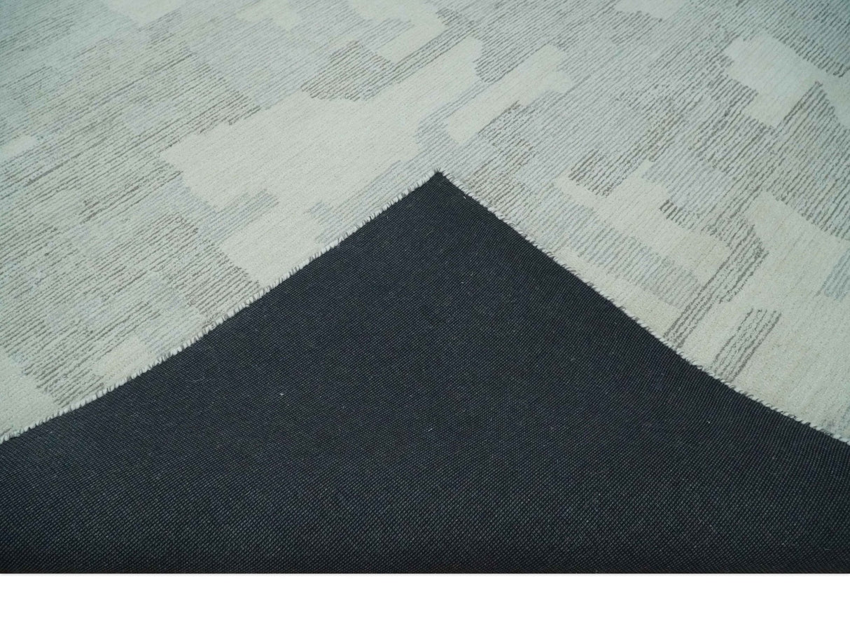 Hand Tufted Ivory, Silver and Blue Modern Abstract Custom Made Wool Rug-Parc Decor