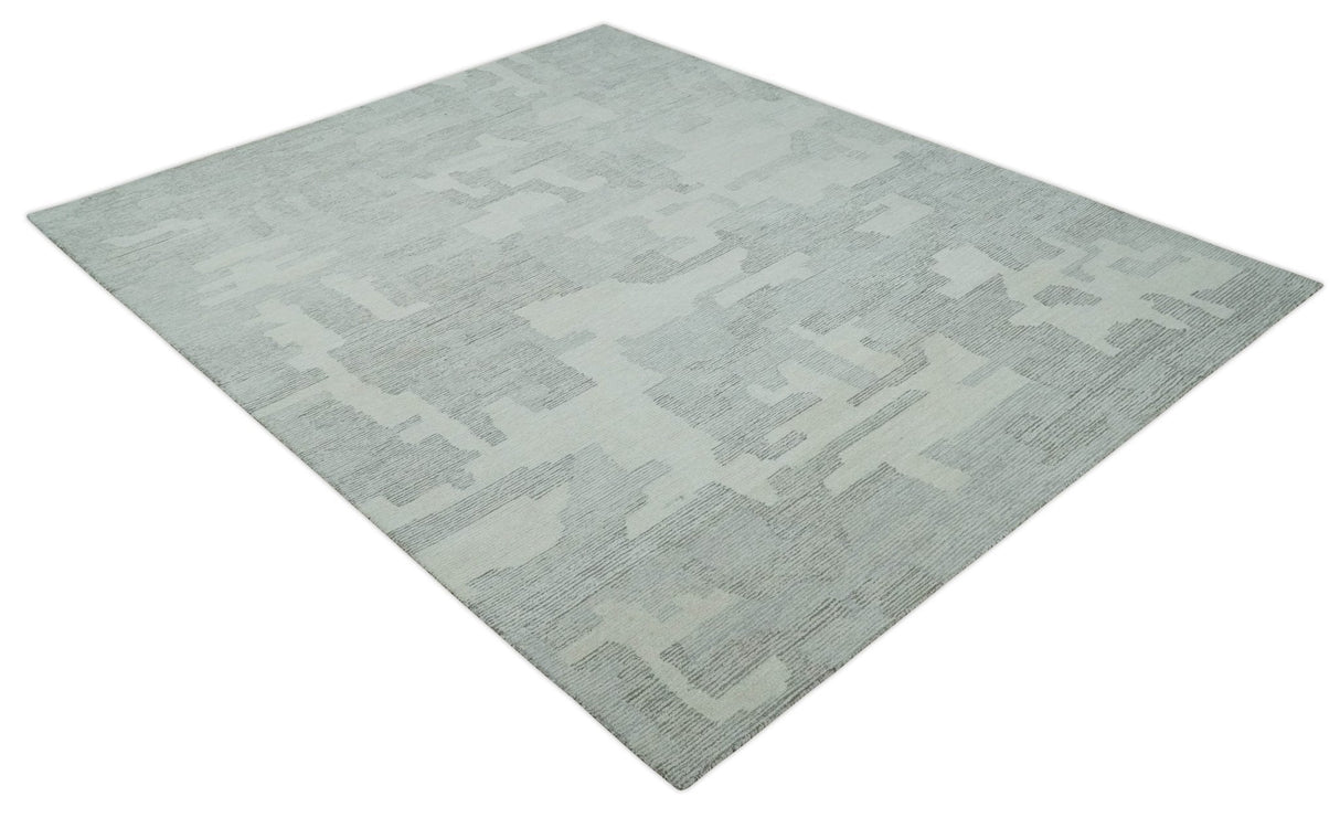 Hand Tufted Ivory, Silver and Blue Modern Abstract Custom Made Wool Rug-Parc Decor