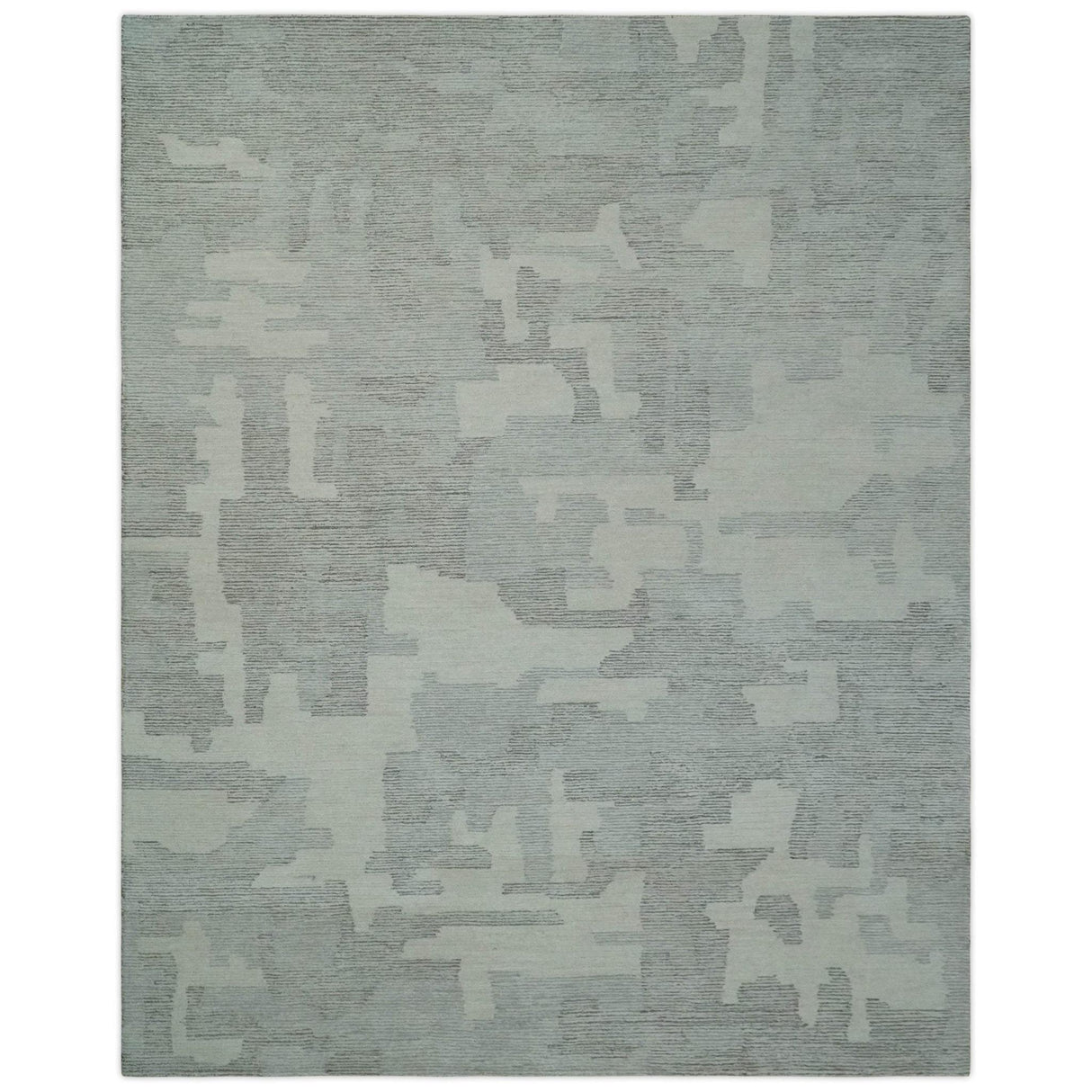 Hand Tufted Ivory, Silver and Blue Modern Abstract Custom Made Wool Rug-Parc Decor