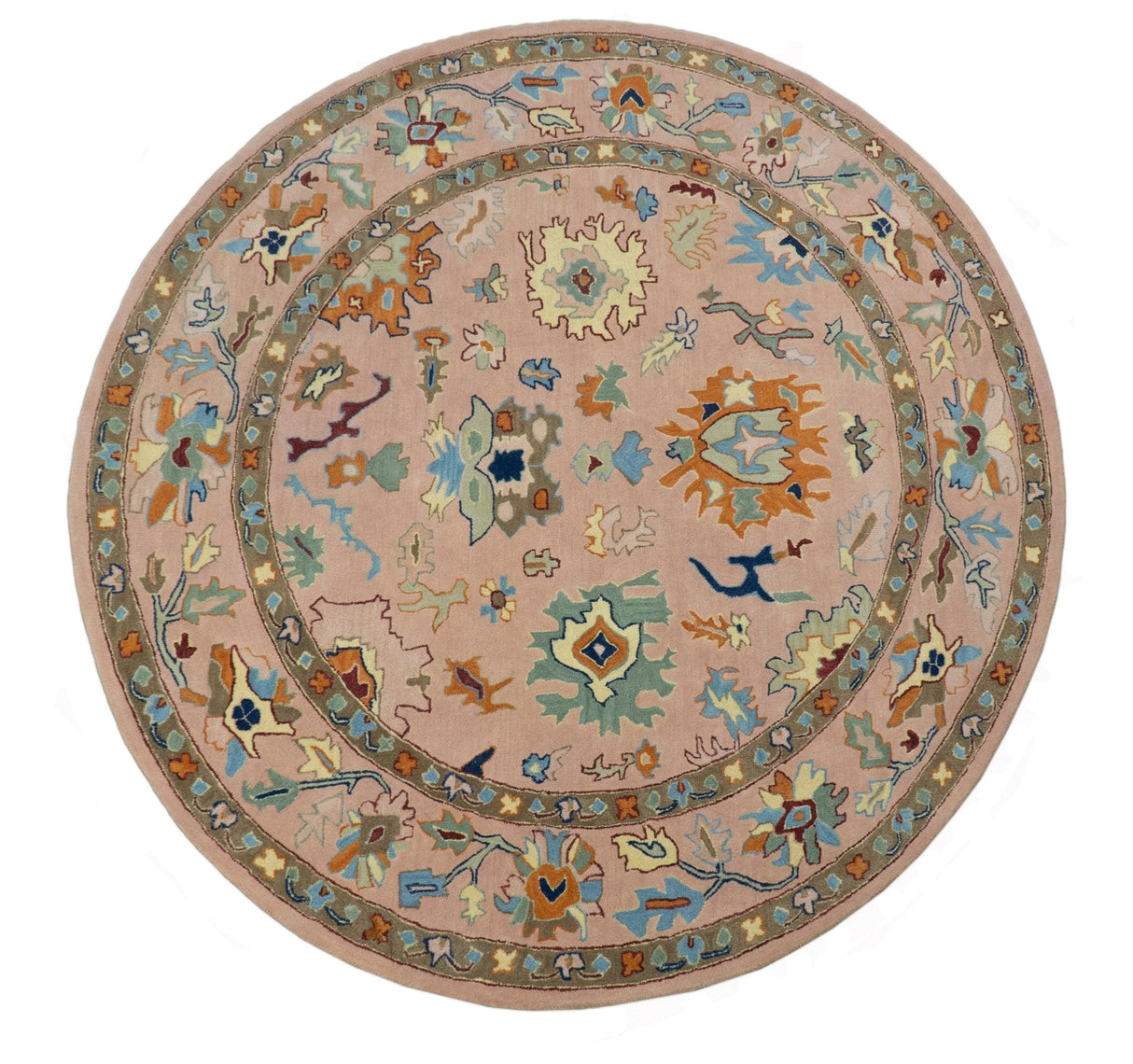 Hand Tufted Pink Peach and Gold Modern Colorful Oushak Rug