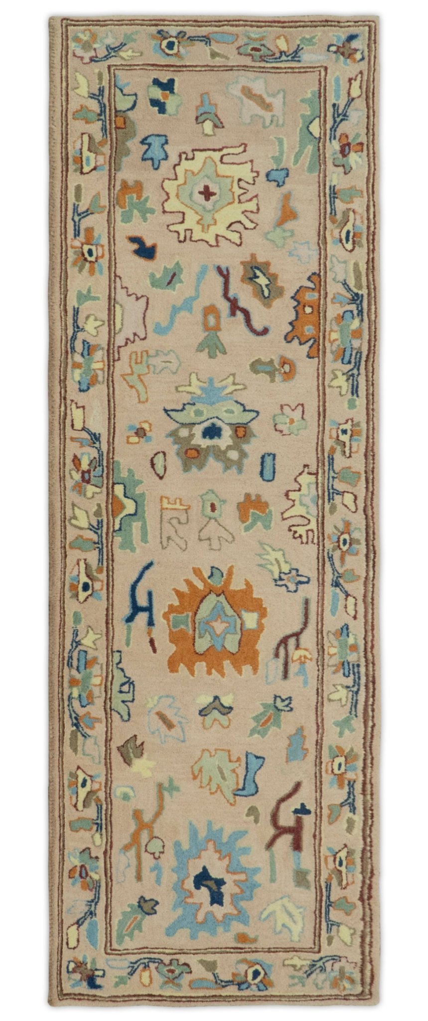 Hand Tufted Pink Peach and Gold Modern Colorful Oushak Rug