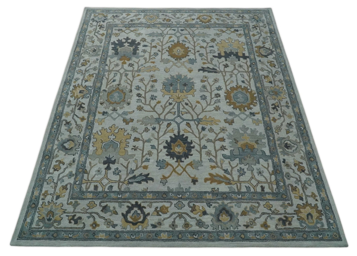 Hand Tufted Silver and Blue Donegal Oushak Rug, Multi Size Living Room and Bedroom Rug