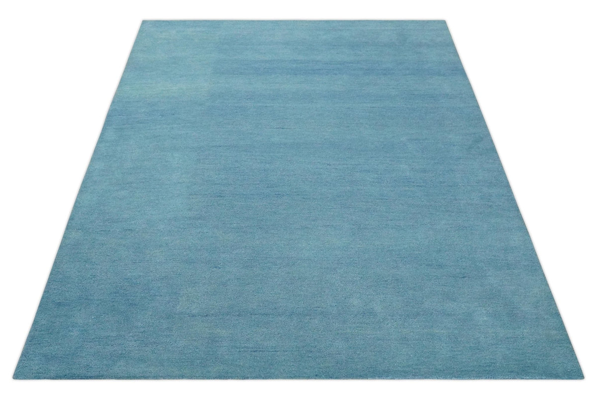 Hand Tufted Solid Plane Light Blue Woolen wool Area Rug