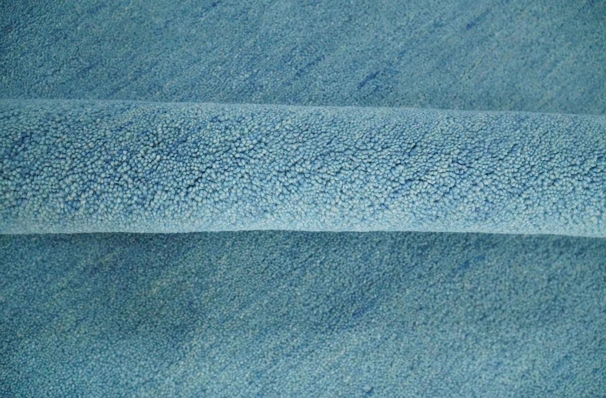 Hand Tufted Solid Plane Light Blue Woolen wool Area Rug
