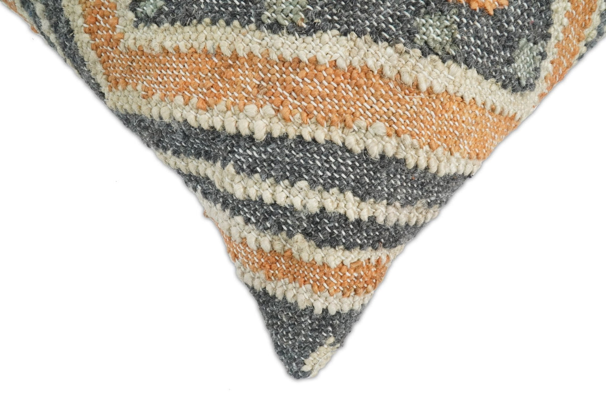 Hand Woven Boho Rust and Charcoal Jute and Wool Tribal Accent Pillow, Cushion | PL11-All Products-Parc Decor