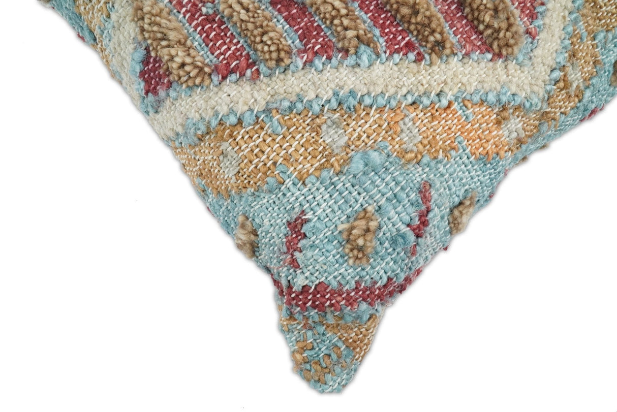 Hand Woven Boho Tribal Accent Mustard and Blue Jute and Wool Pillow, Cushion | PL13-All Products-Parc Decor