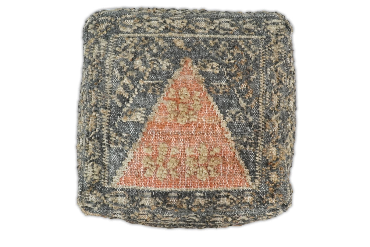 Hand Woven Boho Tribal Large Charcoal Jute and Wool Pouf