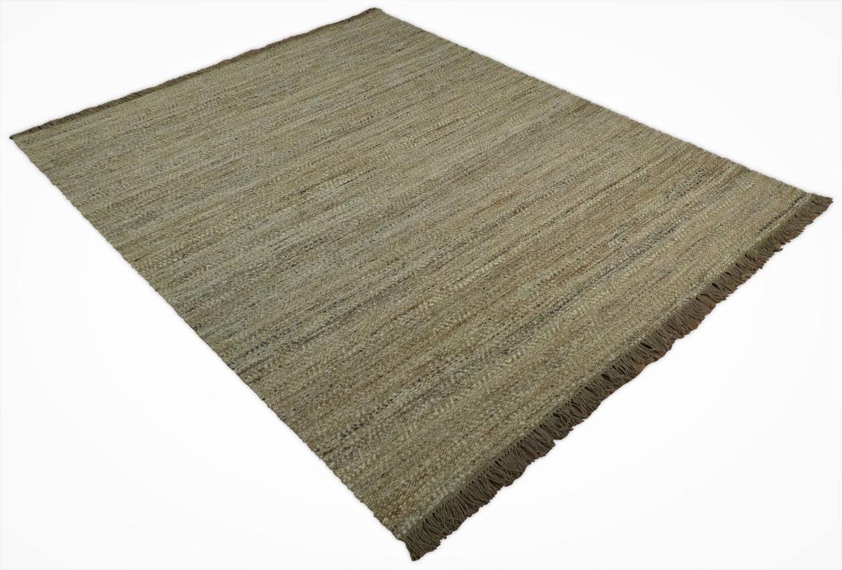 Hand Woven Brown Natural Jute and Wool Area Rug