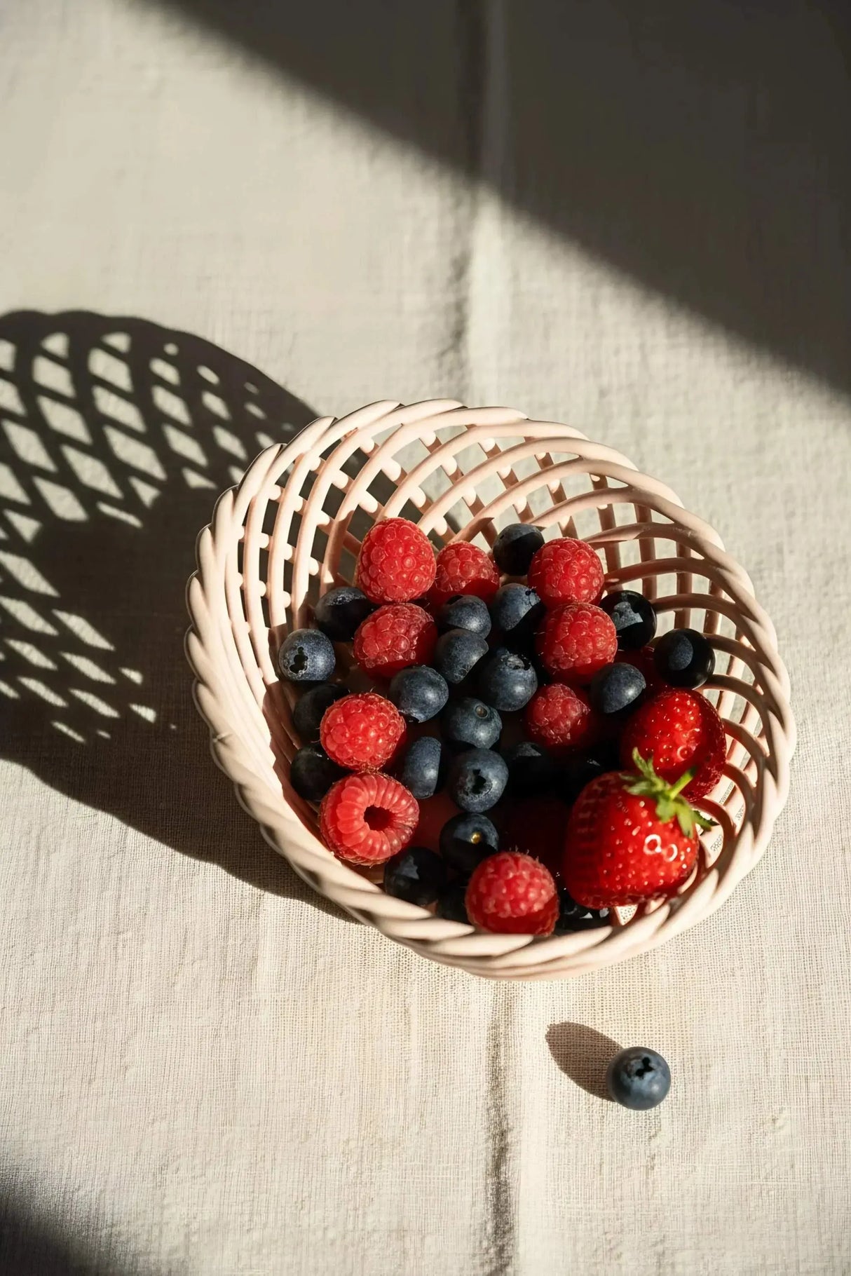 Hand-Woven Ceramic Basket -Small Oval Porcelain Dish in White, Beige & Pink