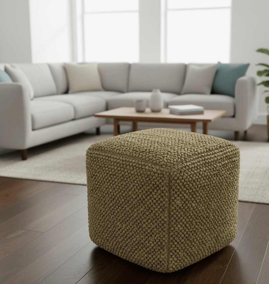 Hand Woven Natural Brown Chunky Design Jute Pouf