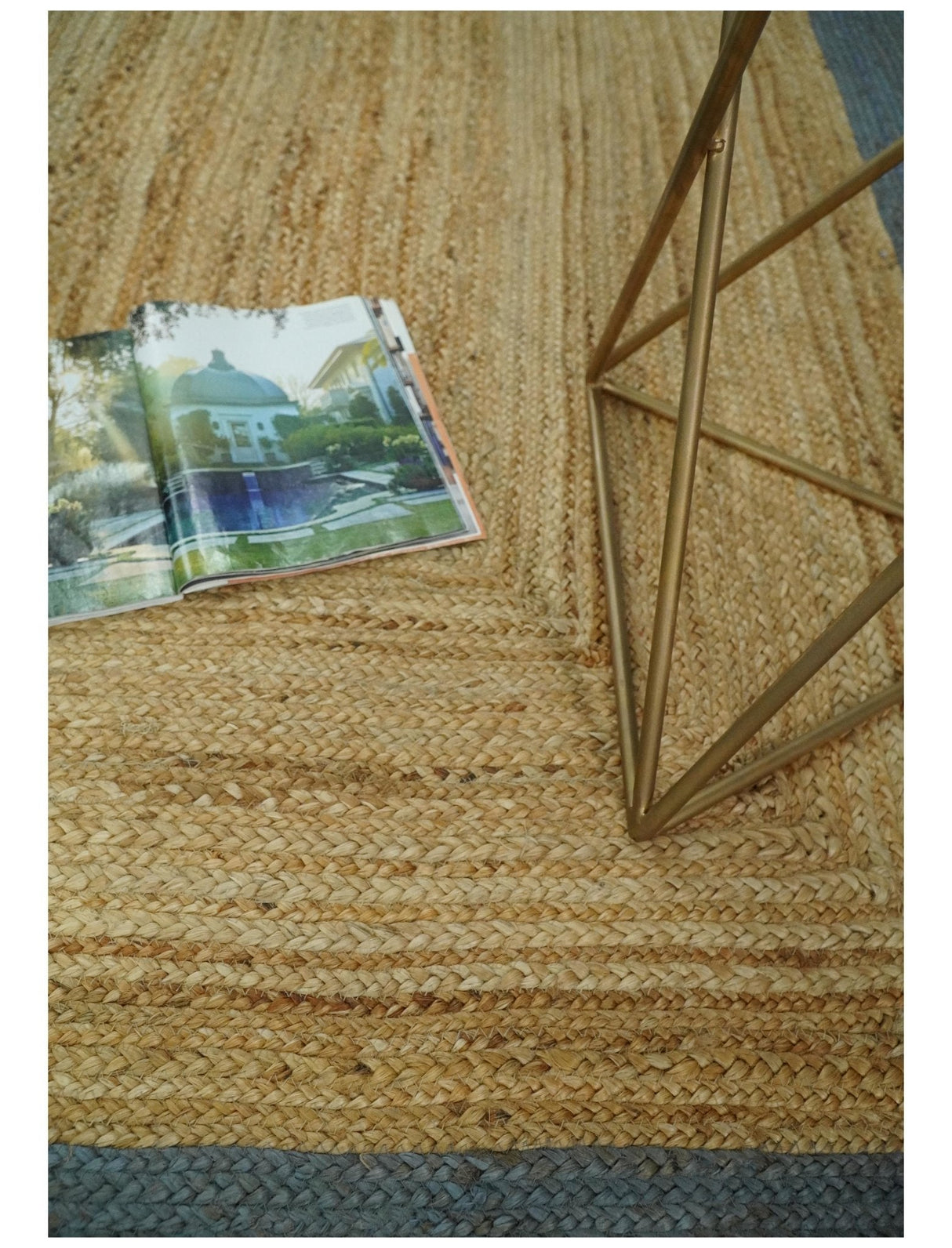 Hand Woven Natural Fiber Blue and Brown Natural Jute Rug