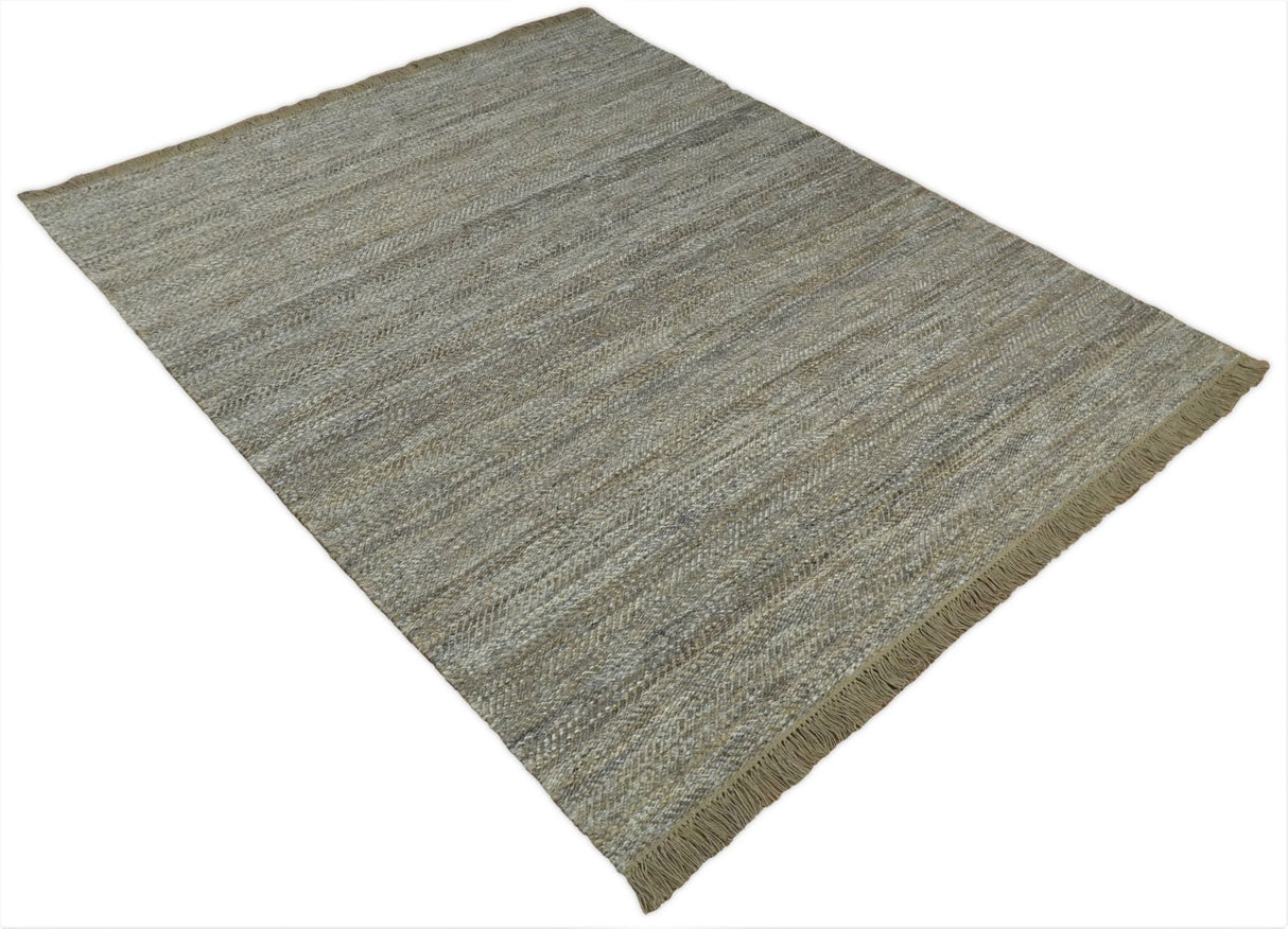 Hand Woven Natural Fiber Jute and Wool Silver and Brown Rug