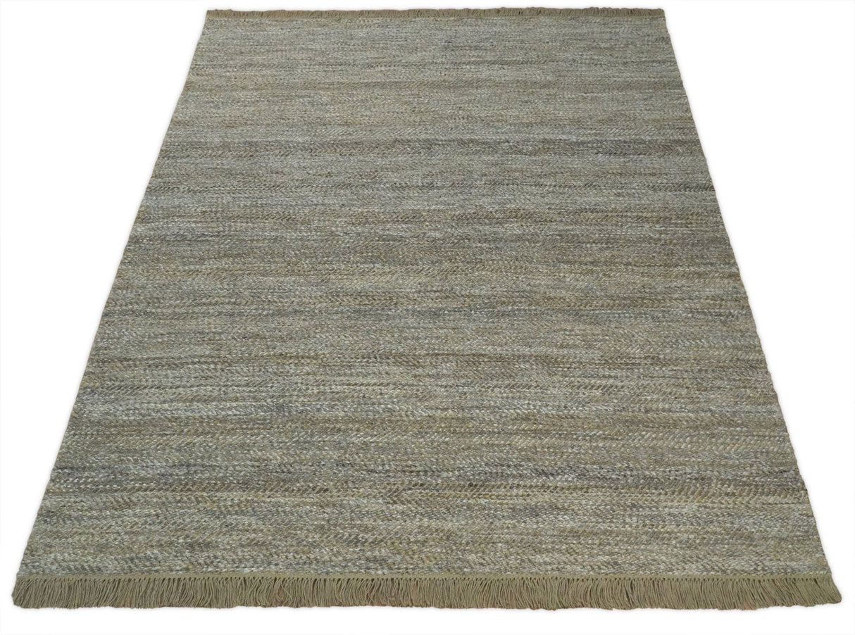 Hand Woven Natural Fiber Jute and Wool Silver and Brown Rug