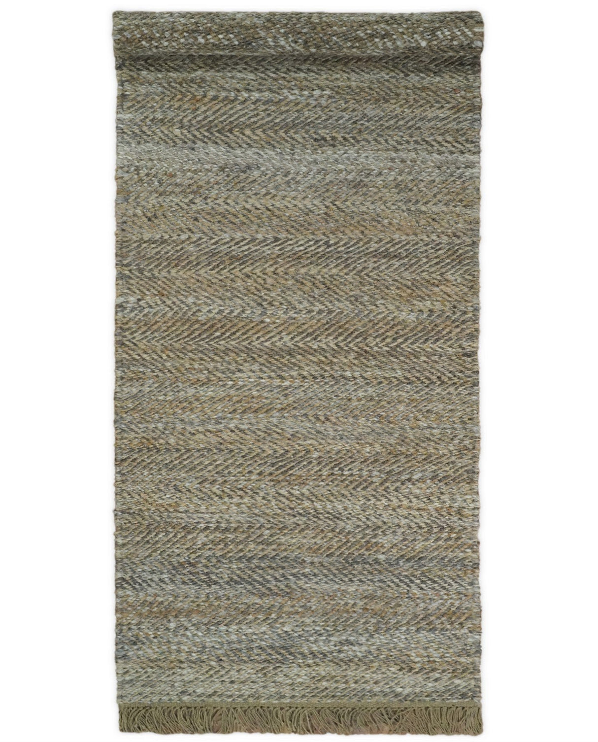 Hand Woven Natural Fiber Jute and Wool Silver and Brown Rug