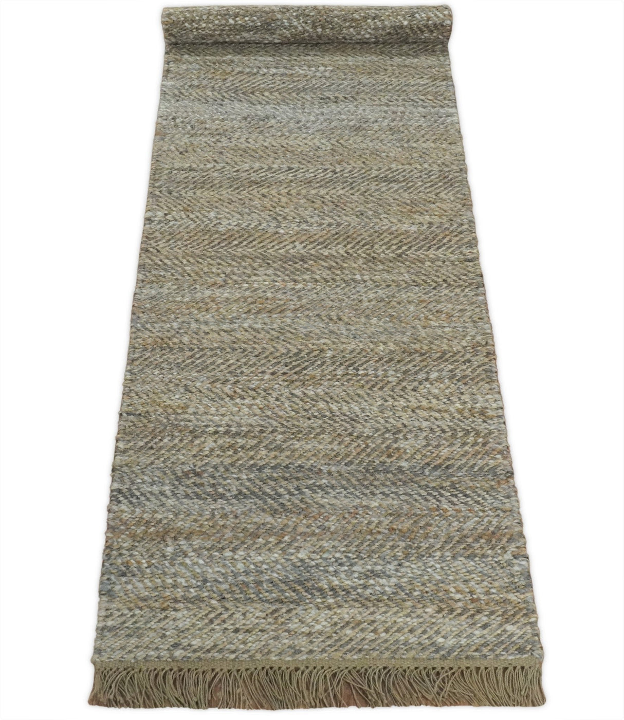 Hand Woven Natural Fiber Jute and Wool Silver and Brown Rug